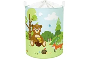 Clastyle 45L Cesto Ropa Sucia Infantil Animales del Bosque Cestos Almacenaje Oso Ciervo Plegable con Cierre Cordón, 36 * 45 cm (Fiesta de Animales)