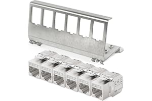 hb-digital 6X CAT 7 Keystone Modul RJ45 Buchse STP 10 Gbit/s - werkzeuglos LSA - mit 1x 6-Port 35mm DIN Rail Metall Hutschienenadapter Keystone Halterung Ethernet LAN Netzwerk Switch