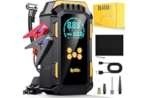 IPFLIN Starthilfe Powerbank mit Elektrische Luftpumpe, Auto Starthilfe 150 PSI, 4000A Auto Starthilfe Powerbank für 9L Gas/8L Diesel, Auto Starter Power Pack mit Jump Leads, 3 Licht, LCD-Anzeige