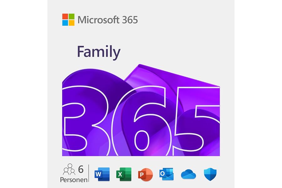 Microsoft 365 Family | 1 Jahr | bis zu 6 Personen | Office Apps mit KI | bis zu 6 TB Cloudspeicher | Amazon Abonnement mit au