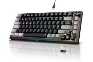 ‎KOORUI KOORUI Mechanisch Tastatur, Gaming Tastatur Kabellos/Kabelgebunden/Bluetooth 26 RGB Wiederaufladbare 4000mAh Batterie 82 Tasten Deutsches Layout QWERTZ für Windows MacOS Linux-Rotem Schalter