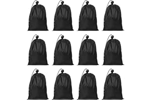 Lusofie Sac à Dos en Maille avec Cordon de Serrage - Lot de 12 en Nylon pour Sport, Plage, Gym - Pour Homme et Femme, Noir