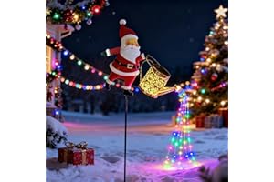 GENERIC Christmas Santa Solar Kettle Lights Garden Lawn Decorative Lights, Christmas Santa Solar Watering Can Light, Waterproof Solar Watering Can with Cascading Lights, Waterproof Outdoor Lantern Decoration