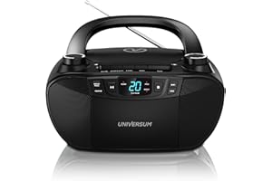 Universum BB 200 - tragbarer CD-Player mit Radio und Kassette - einfache Bedienung für Kinder & Senioren - AUX-IN, UKW Radio, Kopfhöreranschluss - kleine Boombox mit Netz- & Batteriebetrieb - Schwarz