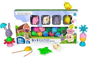 Lalaboom - Perles de Motricité - Grand Coffret Animaux de La Ferme - Jouet d'Éveil et d'Assemblage - Jeu de Construction Formes et Couleurs - Évolutif de 10 Mois à 4 Ans. 41 Pièces, BL302