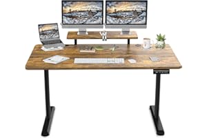 TRIUMPHKEY 160x70cm Escritorio de pie Ajustable en Altura con estantes para Monitor Escritorio de pie eléctrico Ajustable en Altura Estante de Almacenamiento Home Office Tablero de Empalme Marrón