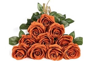 DuHouse 10 Stück künstliche Rosen Seidenblumen Fake Rose 54cm einzelnen Langen Stiel Bouquet für Arrangement Hochzeit Tafelaufsatz Party Haus Küche Dekor(gebranntes Orange)