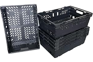 SOLENT PLASTICS 35 Litre BLACK Heavy Duty Stack Nest Bale Arm Plastic Supermarket Storage Box Swing Bar Container Crate! (5)