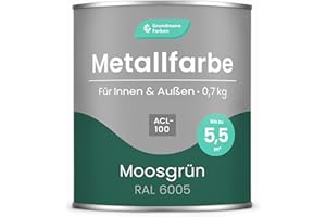 GRUNDMANN FARBEN Grundmann Metal Paint ACL 100 - Green 0.7 kg - Silk Matt - 4-in-1 Metal Protective Paint Including Rust Protection and Primer - RAL 6005 Moss Green