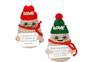 Gxhong Bambola di patate di Natale, 2 pezzi, patate positive con biglietti positivi, mini bambola di patate in lana, set di patate positive, per ragazzi e ragazze, regalo di compleanno