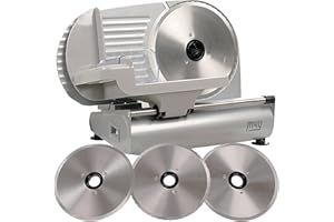 M4Y Meat Slicer | X Large Heavy Duty 22cm Diameter Electric Food Deli Cheese Bread Specialist Cutting Machine | Includes 3 X Interchangeable 22cm Stainless Steel Blades