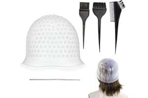 VIERONE Professional Highlighting Kit 1 Pcs Highlighting Cap with Needle and 3 Hair Coloring Brushes Silicone Highlight Cap Reusable Hair Highlighting Kit for Salon Silicone Hairdressing Tools for Women Men