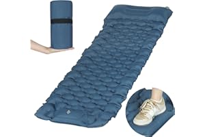 Laneetal Samopompująca się karimata kempingowa z pompką nożną, 2 zawory, nadmuchiwany materac outdoorowy, ultralekka, wodoszczelna, składana mata do spania z poduszką na wędrówki, przenośna mata z