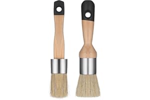 AIYORSE 2 Pcs Chalk Paint Brush, Round Paint Brush for Furniture Natural Bristles Stencil Brushes Compatible with All Types of Chalk Paints for Painting Home Decor DIY Art Crafts (Black)
