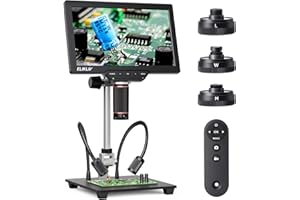 Elikliv 4K 3-Linsen Digitalmikroskop: TL301-Magnetisches Mikroskop mit Vollansicht, Lötmikroskop für Erwachsene mit 7" IPS-Bildschirm, Seitenlichtern, 10" Ständer, PC/TV-kompatibel, 64GB
