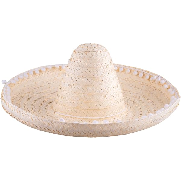 Mexikanischer Sombrero-Hut Für Erwachsene – Mit Weißen Pompons, Für Fiestas & Kostümpartys
