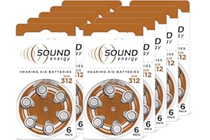 Energizer Sound Energy - Pile 312 Appareil Auditif (Lot de 60) - Performances Longue durée - pour Aide Auditive - Fabriqué en Europe - Conservation 4 Ans [Exclusivité Amazon]