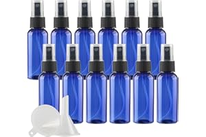 ZEOABSY 24 Pezzi 50ml Flaconi Spray Vuoti, Bottiglie Spray Blu Plastica Fine Nebbia Bottiglia Set da Viaggio, Flacone Spray Atomizzatore Vuoto con Pompa Nero, Alcool Profumo Sprayper
