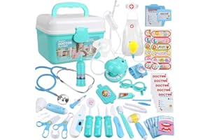 Anpro 46Stk Arztkoffer Medizinisches Spielzeug Rollenspiel Spielzeug Set, Arztkoffer Doktor Spielset Rollenspiel Kit Geschenke für Kinder (Blau)
