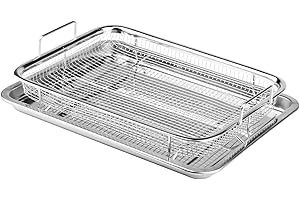 Fenghome Plaque de cuisson avec grille de refroidissement, panier de barbecue en acier inoxydable pour la cuisson des biscuits, refroidir - Antirouille et moins collante- (32.5 x 24.5 x 5.2 cm)