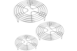 GBACHOOSE Lot de 3 Grille de Cuisson Ronde, Grille de Refroidissement Ronde en Acier Inoxydable, 3 Tailles Grille de Cuisson Ronde en Acier Inoxydable pour Marmite, Friteuse à Air, Cuiseur Vapeur