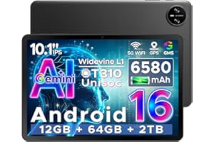 DOOGEE Tab A9 Android 16 Tablet 10 Inch(2026), Gemini AI Android Tablets, Unisoc T310 12GB RAM 64GB ROM(TF 2TB), 6580 mAh Battery, 5G WiFi|Dual Speaker|AI Camera|Type-C|GMS|BT|Face ID|3.5mm Jack-Black