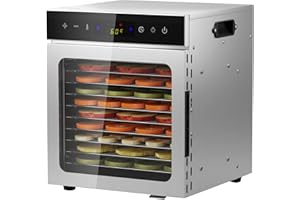 VELPAX Deshidratador de Alimentos Acero Inoxidable Libre de BPA, Deshidratadora de Frutas y Verduras con Pantalla LCD, Temperatura 30-90℃, Temporizador, Hierbas, Nueces, Yogurt, 8 Bandejas, 500W (10 platos)