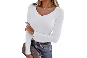 Aottori T-Shirt à Manches Longues pour Femme Col V élégant Haut Décontracté Tee Shirt Tunique Chemises Top Couleur Unie Shirts