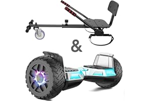 SISIGAD Hoverboard Go Kart Sitz, 8.5" Off Road Hoverboards mit LED Lichtern, All Terrain Hoverboards, Selbst Balancing Scooter mit Bluetooth Lautsprecher, Musik Hoverboard Go Kart Bundle