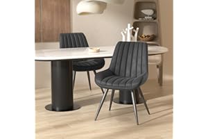 Hawthyhome Dining Chairs Set of 2 |Upholstered Chairs with 10cm Thick Seat Cushion •Upholstered Fabric Dining Chair •Kitchen Chair with Backrest •Modern Armchairs with Metal Legs •Black