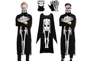 Lalieffacely Disfraz Esqueleto, Disfraz Halloween Adulto con Mascara Esqueleto y Guantes para Mujer Hombre Adulto para Fiesta de Halloween, Carnaval
