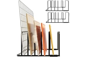 Gebrazy Organizer da Cucina Porta Taglieri e Piatti in Acciaio al Carbonio - 5 Scomparti (1.6 cm e 3 cm) per Taglieri, Teglie, Piatti Piani - Base Antiscivolo con 8 Cuscinetti - 2 Pezzi