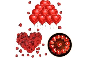 ASANMU Romantique Décorations Set, 50 Bougies en Forme de Coeur/1000 Pétales de Rose Rouges en Soie/10 Amour Coeur Feuille de Ballons Bougies pour Noël Anniversaire Mariage la Demande en Mariage Fête