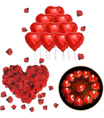 Decorazioni San Valentino - 6 Ghirlande Cuore Rosso Con 1000 Petali Di Rosa, Banner Romantico 6x2M - Foto 4
