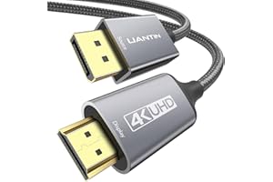 UANTIN 4K DisplayPort to HDMI Cable 1.8M | 1080P@120Hz,1440P/2K@60Hz Uni-Directional DP to HDMI Male Braided Cord Display Port to HDMI Cable for Desktop,Dell,Lenovo,ThinkPad,HP,AMD,NVIDIA