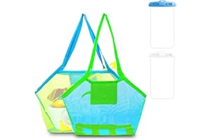 IJHYGD Sandspielzeug Tasche Netztasche Strand Zubehör Urlaub Kinder Strandtasche Spielzeug Sandspielzeug Tasche Netz 2 Stücke Mesh Bag 2 Stücke Clip Transparente wasserdichte Tasche für den Strand