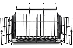 Garden 4 you Heavy Duty Dog Crate-54 inch XL Dog Cage for Large/Double Dogs,DogCrate Furniture for Doggy Indoor with Wheels,Floor Grid, Tray, Divider and Feeding Bowl,Black(137x74x68cm)