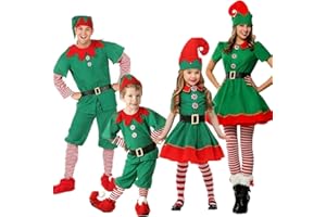 GENERICO Costume da Elfo Natalizio Set Vestito da Elfo Donna Uomo Ragazza Bambino Vestito Natale Bambina Elfi Natalizi Vestiti Costumi Carnevale Famiglia Abbinati Abito da Folletto Feste di Natale Cosplay