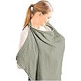 Konssy Muslin Nursing Cover for Baby Breastfeeding, Breathable 100% Cotton Breastfeeding Cover with Rigid Hoop for Mother Nursing Apron, Multi-use Carseat Canopy (Fog Green)