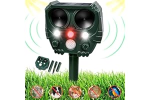 Joomouney Cat Repellent Garden,Ultrasonic Cat Deterrent Solar Animal Scarer Deterrent with PIR Sensor & Flash Light 5 Modes USB Charging, IPX4 Waterproof Animal Repellent for Cat, Dog, Fox, Bird