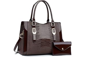 NICOLE & DORIS Sac à Main Femme Sac Fourre Tout Moyen Sac Bandoulière Cuir Verni Sac D'épaule Sac Ensemble avec Portefeuille pour Travail Shopping Voyage Café