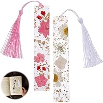 Marque-pages En Résine Avec Fleurs Séchées - Lot De 4 - Avec Pompons - Fait Main - Cadeau Pour Lecteurs - 7