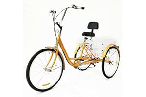 FUTCHOY Adult Tricycle 24 Inch 3 Wheel 6 Speed Trike with Basket for Adults Seniors Cycling Bike for Shopping Outdoor Picnic Sports