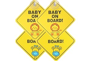 WENDERGO Baby On Board Sign for Car, 4 Pcs Baby On Board Sticker, Kids Driving Safety Warning Sign with Suction Cups, 5" by 5", Bright Yellow