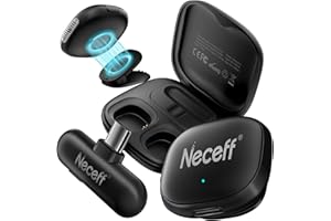 Neceff Echo Air 2 Microfono Lavalier Wireless per iPhone & Android, Mini Microfono con Cancellazione AI del Rumore, 48kHz/24Bit, 32H Batteria, Clip Magnetica, Ideale per Vlog, TikTok & Podcast (USB-C)