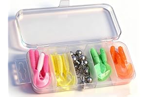 Annlpoy 25 pezzi Set di esche in gomma per trota, ami da pesca ami piombati spinning con scatola esche in gomma attiva ai raggi UV per trote, compresi gli ami da pesca, per la pesca alla trota