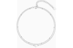 Kamise Silver Anklets for Women, 925 Sterling Silver Double Layered Ankle Bracelets, Adjustable Beach Barefoot Holiday Women's anklets, Summer Waterproof Bead Foot Jewellery Gift for Girls Women