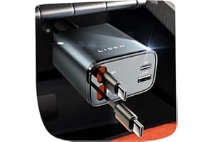 LISEN Retractable Car Phone Charger Cigarette Lighter USB Charger 69W Car Charger USB C Fast Charge Car Accessories Gadgets Christmas for Gifts for Men Women for iPhone 17 Pro Max, Dual Type-C