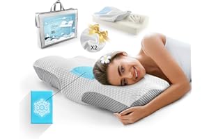 OnNuvo Cuscino Cervicale Memory Foam Alta Qualità 50 kg/m3, Guanciale Letto, 2 Morbide Federe Removibili Lavabili (1° in BAMBOO + FRESH GEL / 2° in ICE FIBER) Ortopedico Ergonomico Anallergico CORTINA