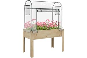 Outsunny Wooden Raised Planter with Plastic Greenhouse Cover and Bed Liner, Elevated Garden Bed for Vegetables, Flowers, Herbs, 115 x 60 x 165cm, Clear